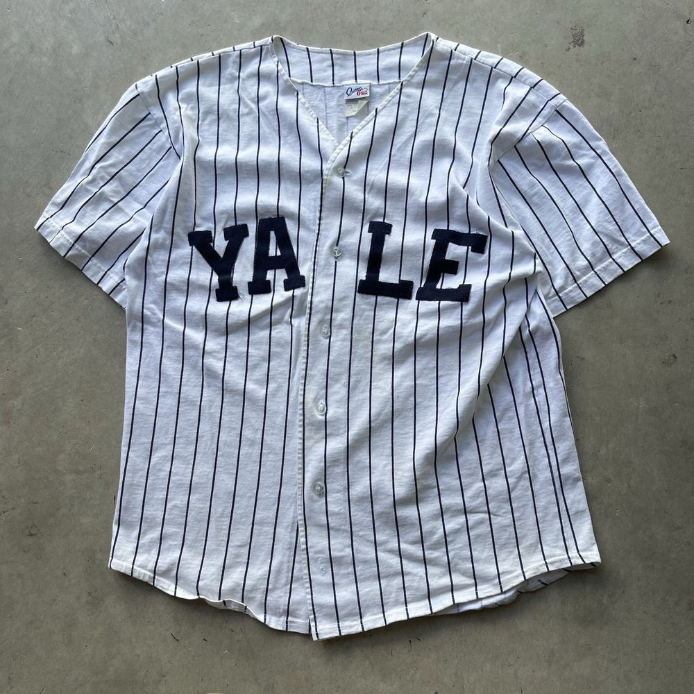Vintage 1990s Yale University Bulldogs Pinstripe Baseball Jersey USA Made Large